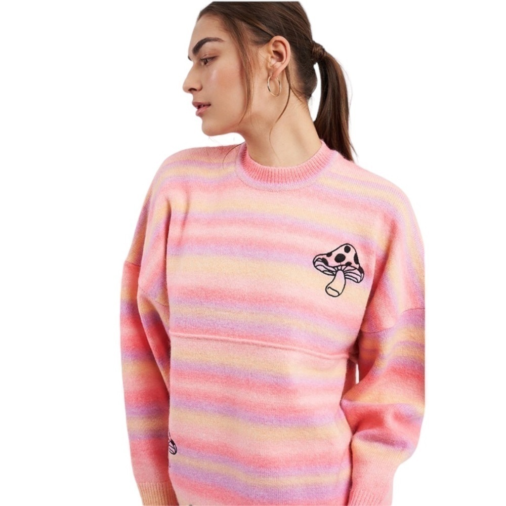 SPIRIT JERSEY Psychedelic Mushrooms Crew Neck Pullover Sweater Large Unisex